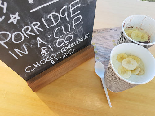 First trial of 'Porridge-in-a-Cup' at the Mendip Mower Racing Festival 2017